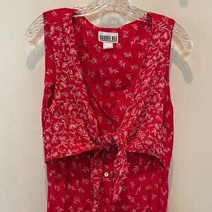Red floral button down dress